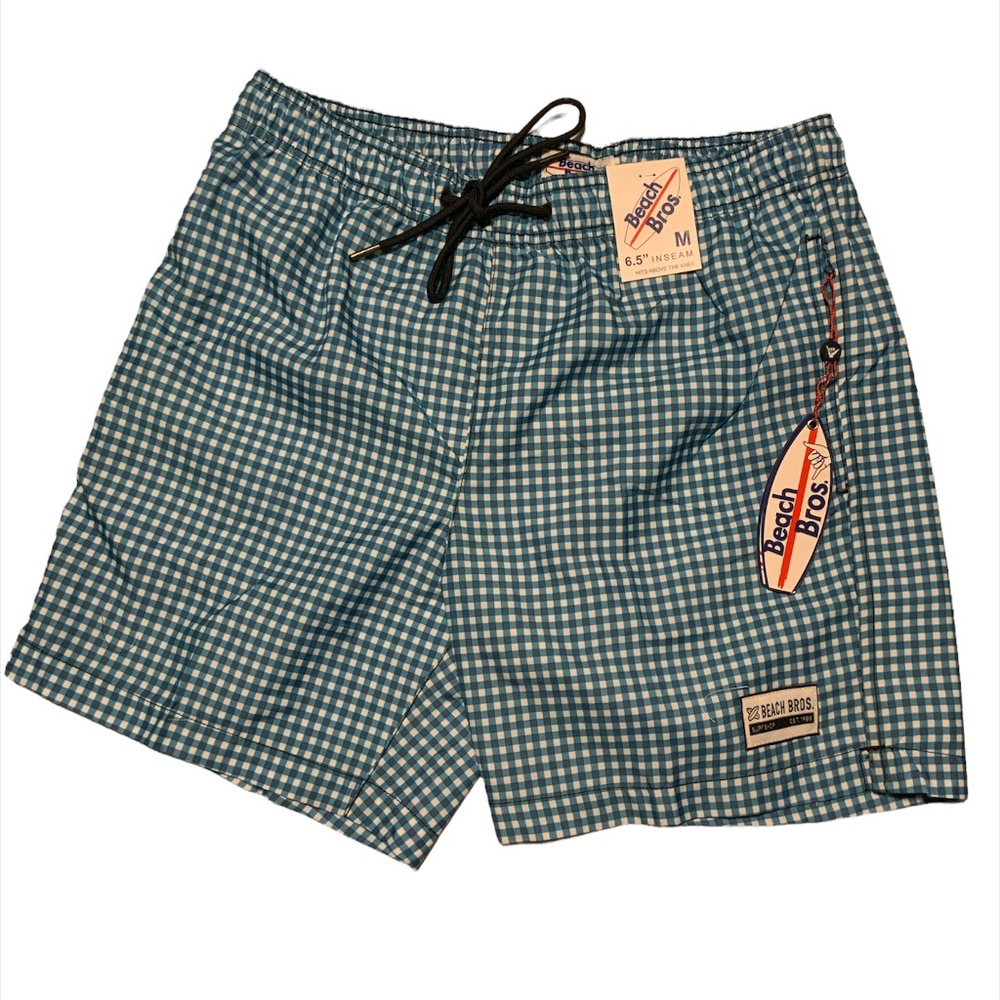 NWT Beach Bros Checkered Beach Board Swim Trunks